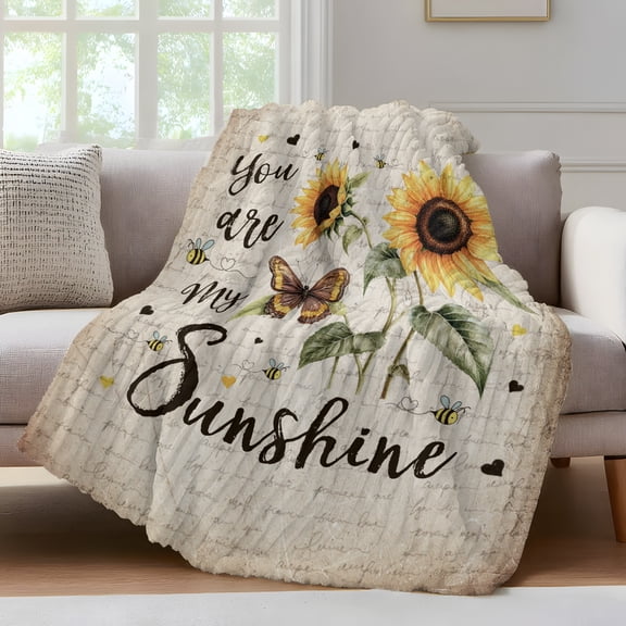You Are My Sunshine Throw Blanket for Couch Sunflowers Flower Bee Farm Soft and Warm Flannel 3D Striped Fluffy Fuzzy Fleece Blanket Lightweight Throw for Bed, Sofa 40 x 50 Inches