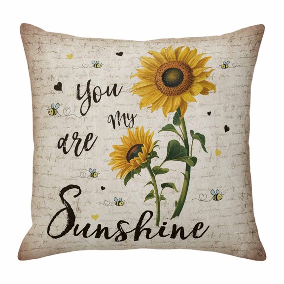 You Are My Sunshine Throw Pillow Cover Vintage Sunflowers Newspaper Texture Cotton Linen Cushion Cover Throw Pillow Case with Invisible Zipper for Couch Sofa Bed Chair Car 16x16 Inch