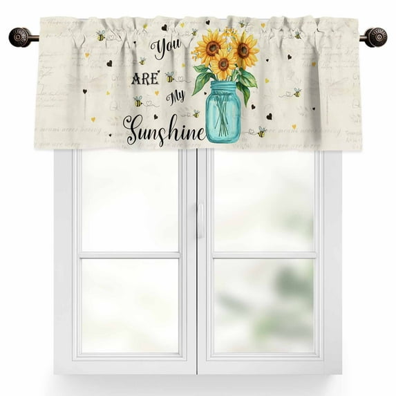 You Are My Sunshine Valances for Windows, 42 x 12in, Retro Sunflower Bee Farm Rod Pocket Kitchen Valance Curtain Light Filtering Window Treatments for Living Room Bedroom, 1 Panel