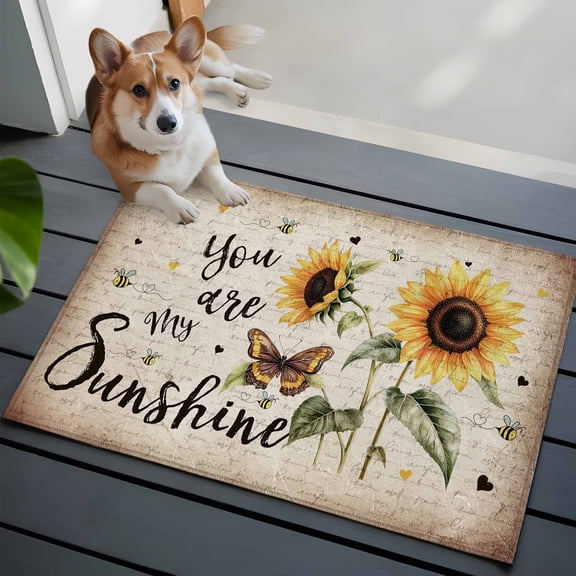 You Are My Sunshine Washable Area Rug 2x3 Sunflowers Flower Bee Farm Low-Profile Area Rugs with Non Slip Backing Indoor Floor Carpet for Entrance Living Room Bedroom Home Office