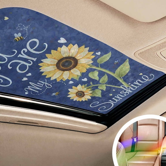 You Are My Sunshine Window Privacy Film Rainbow Static Cling Stain Glass Window Film for Glass Door, Decorative Sunroof Decal Sticker for Car 17.7"x39.3" Yellow Sunflowers Cute Bees Heart Blue