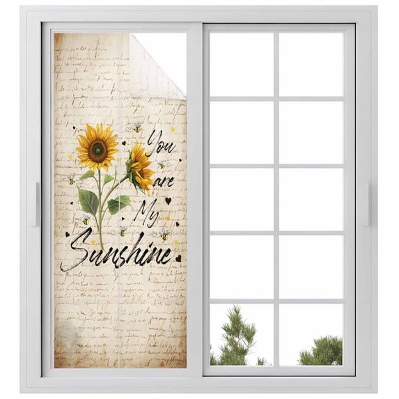 You Are My Sunshine Window Privacy Film Sunflower Flower Bee Farm Decorative Glass Window Film UV Blocking Static Cling Non-Adhesive Sticker Covering for Home Door 23.6 x 59 inches