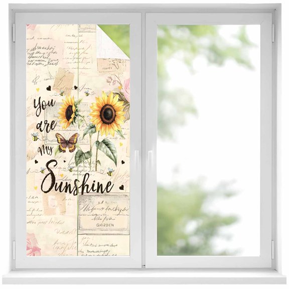 You Are My Sunshine Window Privacy Film Sunflower Flowers Bee Farm Decorative Glass Window Film UV Blocking Static Cling Non-Adhesive Sticker Covering for Home Door 19.6 x 39.3 inches