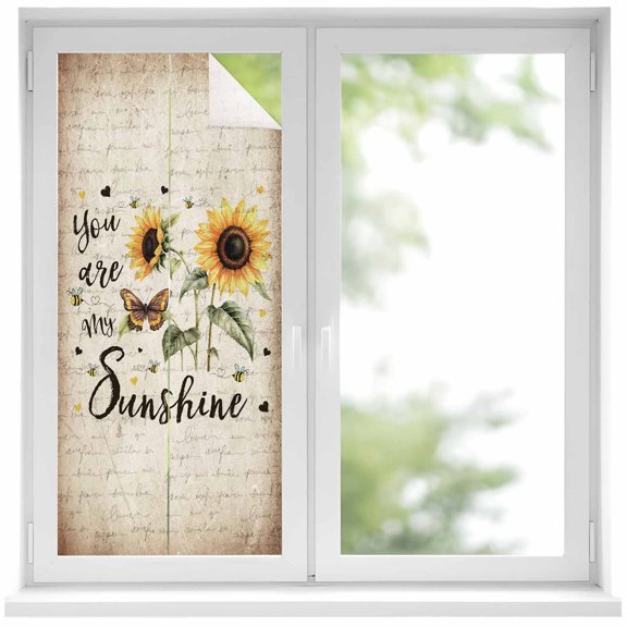 You Are My Sunshine Window Privacy Film Sunflowers Flower Bee Farm Decorative Glass Window Film UV Blocking Static Cling Non-Adhesive Sticker Covering for Home Door 17.7 x 39.3 inches