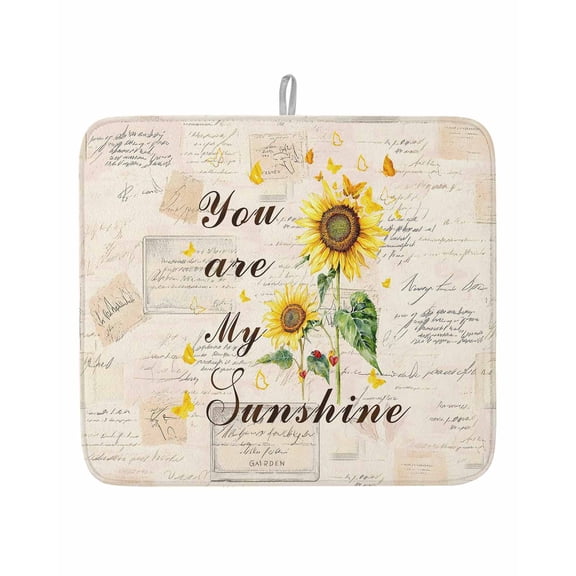 You Are My Sunshine Words Dish Drying Mats for Kitchen Counter,Absorbent Microfiber Dish Drainer Rack Mat Retro Sunflowers on Paper Drying Pad for Sinks,Utensils,Countertops,16x18in