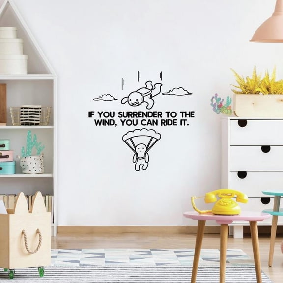 If You Surrender To The Wind, You Can Ride It - Quote Life Motivation Quote Skydiver Silhouette Vinyl Wall Sticker Art Decal Parachuting Room Decor Skydiving Vinyl Decoration Size (10x10 inch)