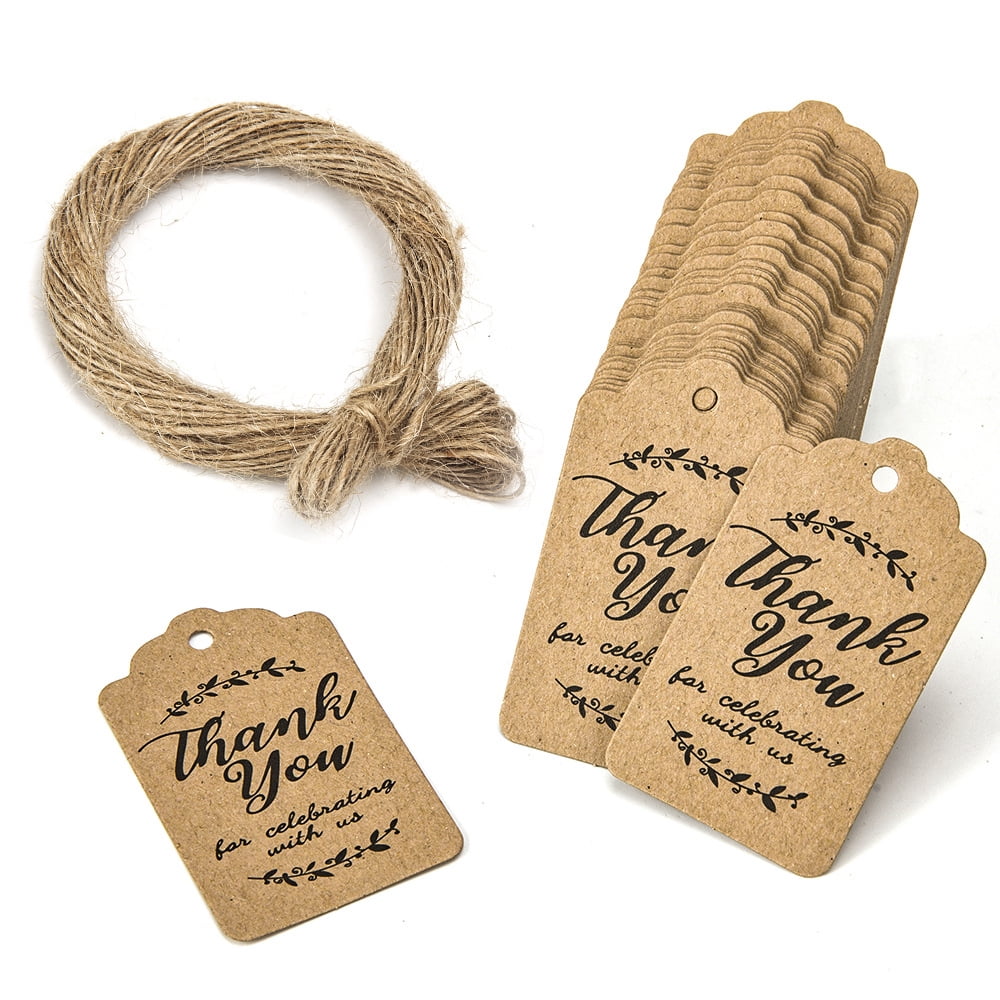 Travelwant 100pcs /Set Kraft Paper Tags,Tags with String,Party Favor Gift Tags for Wedding,Baby Shower,Bridal Shower Gift Tags/Kraft Hang Tags with