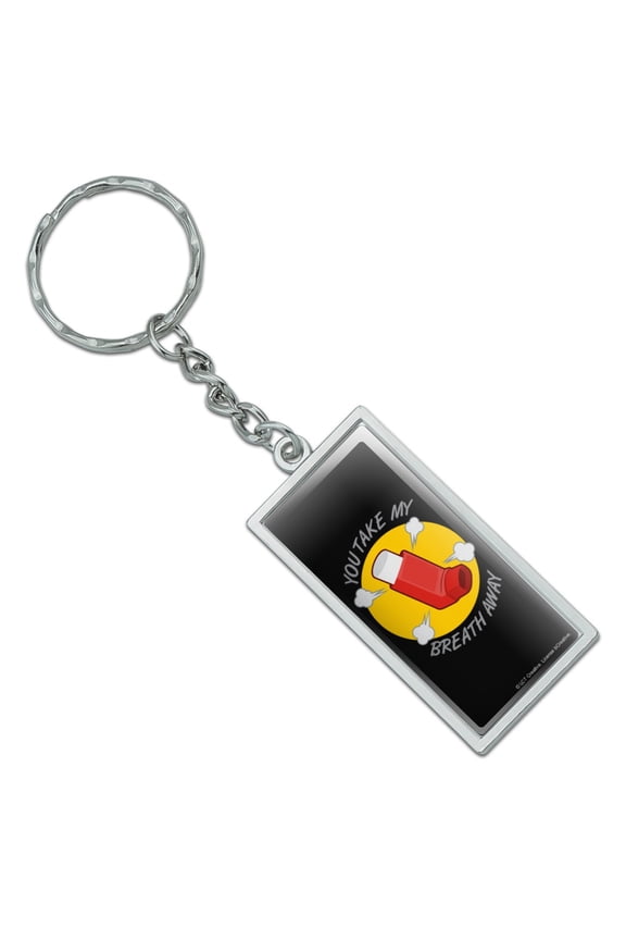 You Take My Breath Away Asthma Inhaler Funny Humor Rectangle Chrome Plated Metal Keychain Key Chain