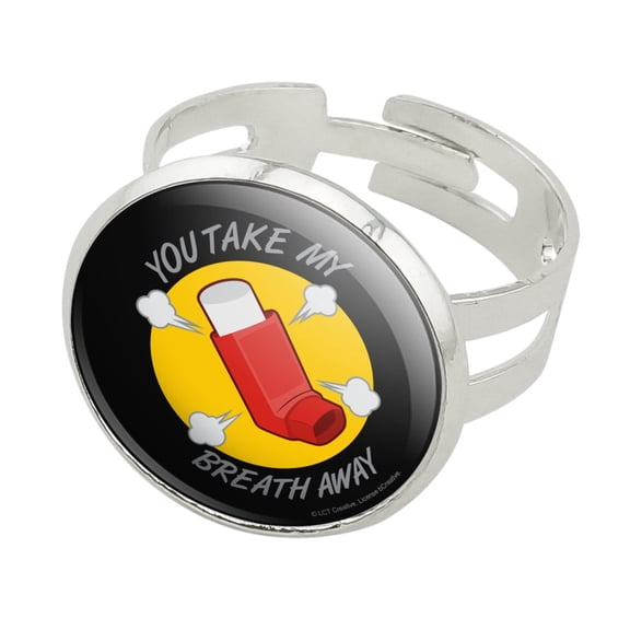You Take My Breath Away Asthma Inhaler Funny Humor Silver Plated Adjustable Novelty Ring