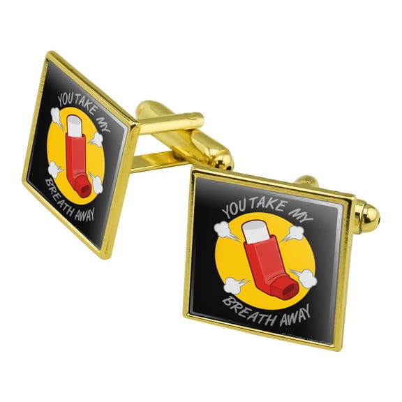 You Take My Breath Away Asthma Inhaler Funny Humor Square Cufflink Set - Silver or Gold