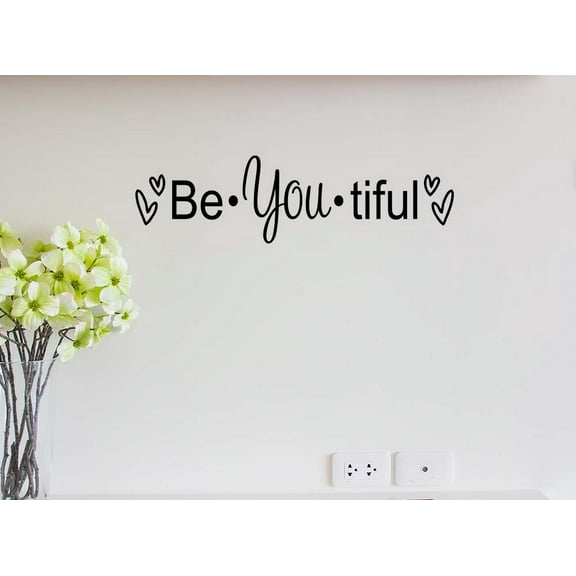 Be You Tiful 22 x 6 Cute Hearts Vinyl Wall Quote Decal Sticker Church Religious Calligraphy Corinthians Nursery Art Decor Motivational Inspirational Decorative Lettering