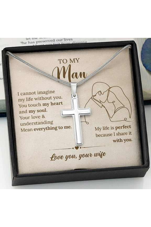 You Touch My Heart, Personalized Cross Necklace, Message Card Jewelry, Gifts For Him