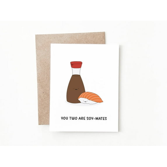 You Two Are Soy-Mates Card – Cute Sushi and Soy Sauce Design – Envelope Included, Blank Inside – Perfect for Couples, Anniversaries, Valentine's Day