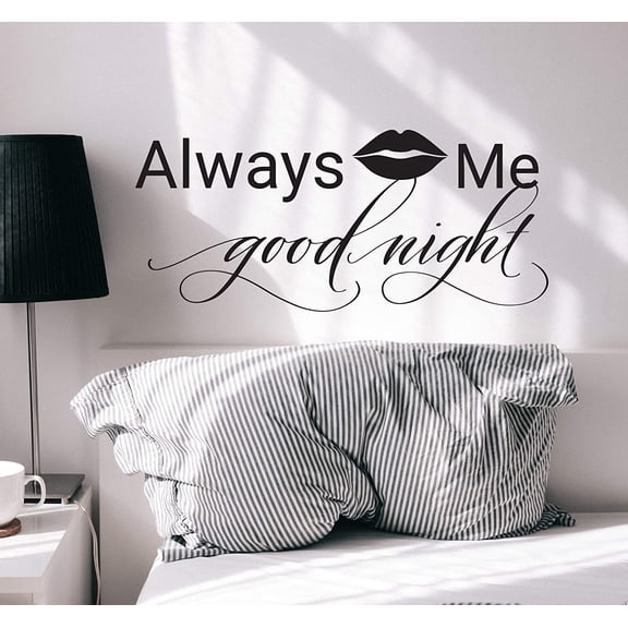 You Wall Decal Kiss Me Goodnight Lips Romantic Bedroom Phrase Words Vinyl Decor Black 22.5 in x 11.5 in