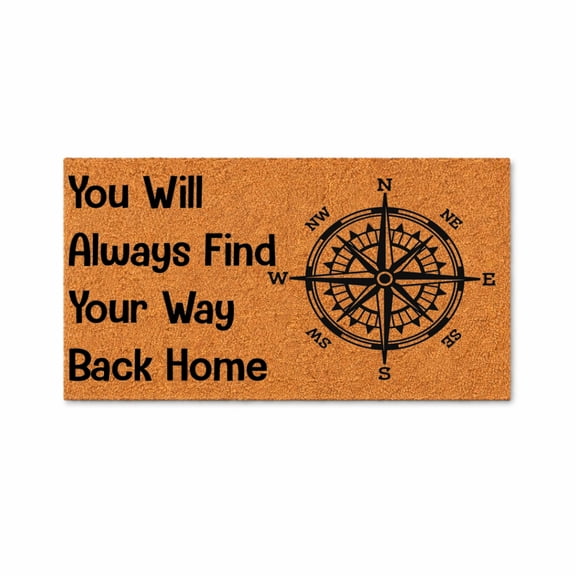 You Will Always Find Your Way Back Home, Compass Rose Design - Brown Coir PVC Outdoor Doormat (16x24 inches) 5240