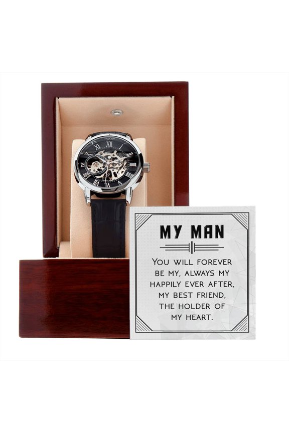 You Will Forever Be My Always - Men's Openwork Watch - Mahogany Gift Box