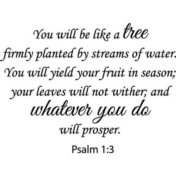 You Will be Like a Tree Firmly Planted by Streams of Water. You Will Yield Your Fruit in Season; You Leaves Will not Wither - Psalm 1:3 Wall Sayings Sticker Décor Decal Prayer ((L) 29''x22'')
