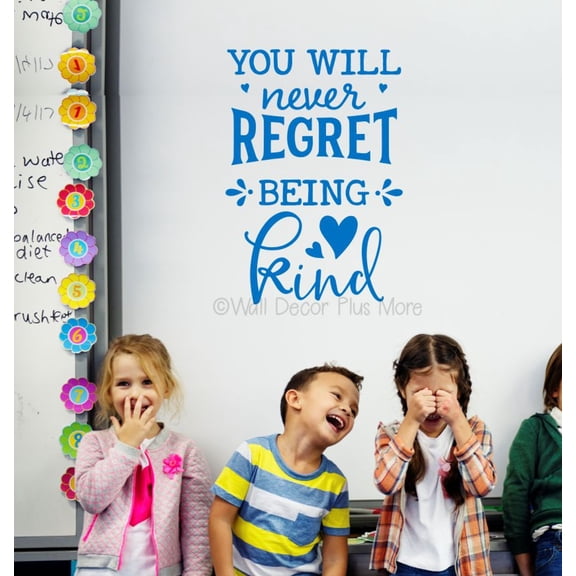 You Will Never Regret Being Kind Wall Decals Quotes Motivational - Die-Cut Vinyl Wall Art - Inspirational Vinyl Decals - Sayings for Wall Decor - Removable Office Lettering, 16x23-Inch, Traffic Blue