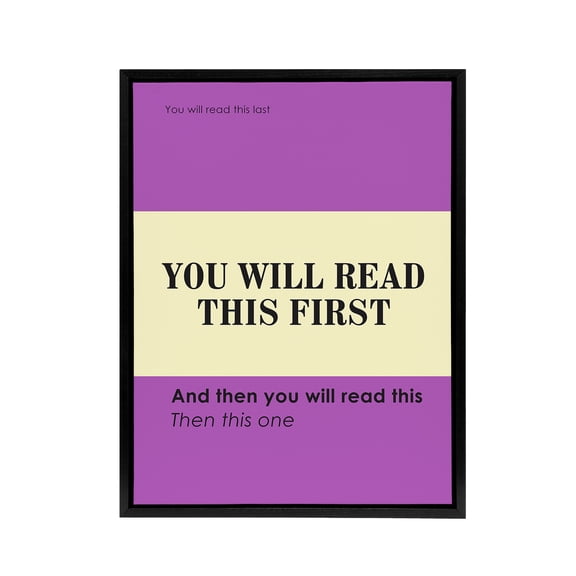 You Will Read This First Purple Simple Modern Framed Canvas Art Print 24x32"