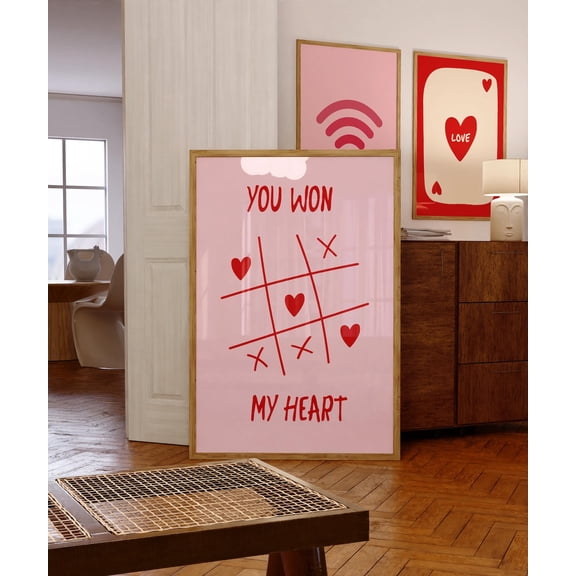 You Won My Heart Tic Tac Toe Love Pink Romantic Couple Wall Decor Unframed Paper Print
