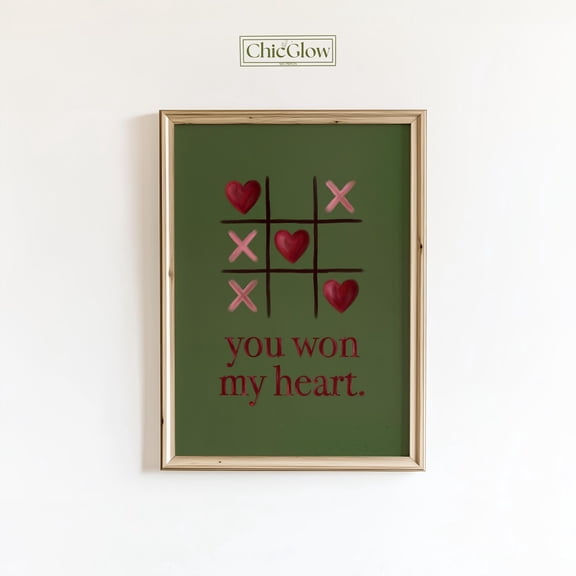 You Won My Heart Tic Tac Toe Wall Art Home Decor Unframed Paper Print