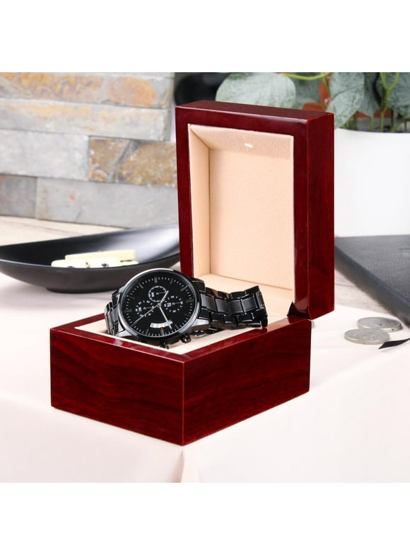 You and I Until the End of Time Infinity Love Engraved Design Black Chronograph Watch For Men