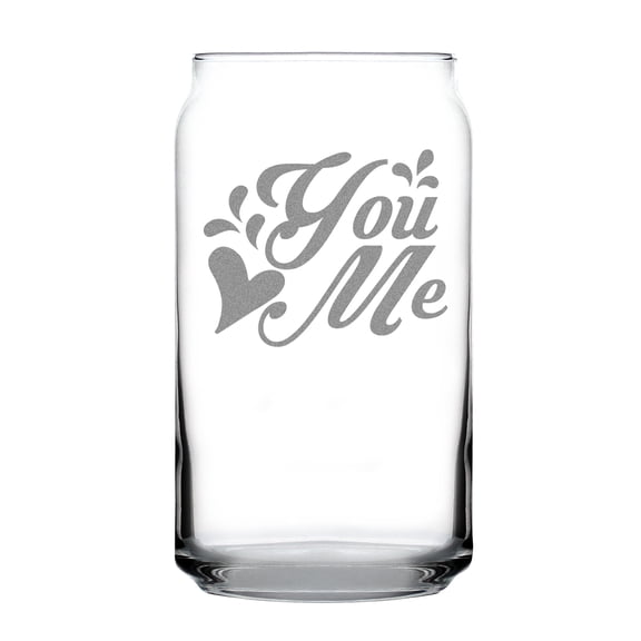 You and Me Engraved Can-Shaped Pint Glass, Romantic Couple Drinkware, Unique Wedding Gift, Etched Drinkware for Lovers