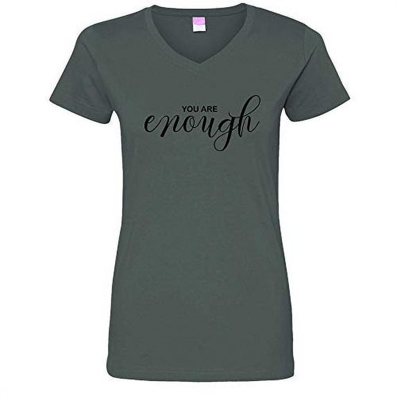 You are Enough Ladies V-Neck Jersey Tee-Charcoal-Medium