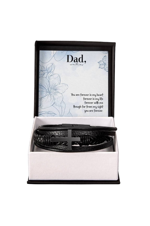You are Forever in My Heart Dad Men's Cross Bracelet - Vegan Leather with Stainless Steel