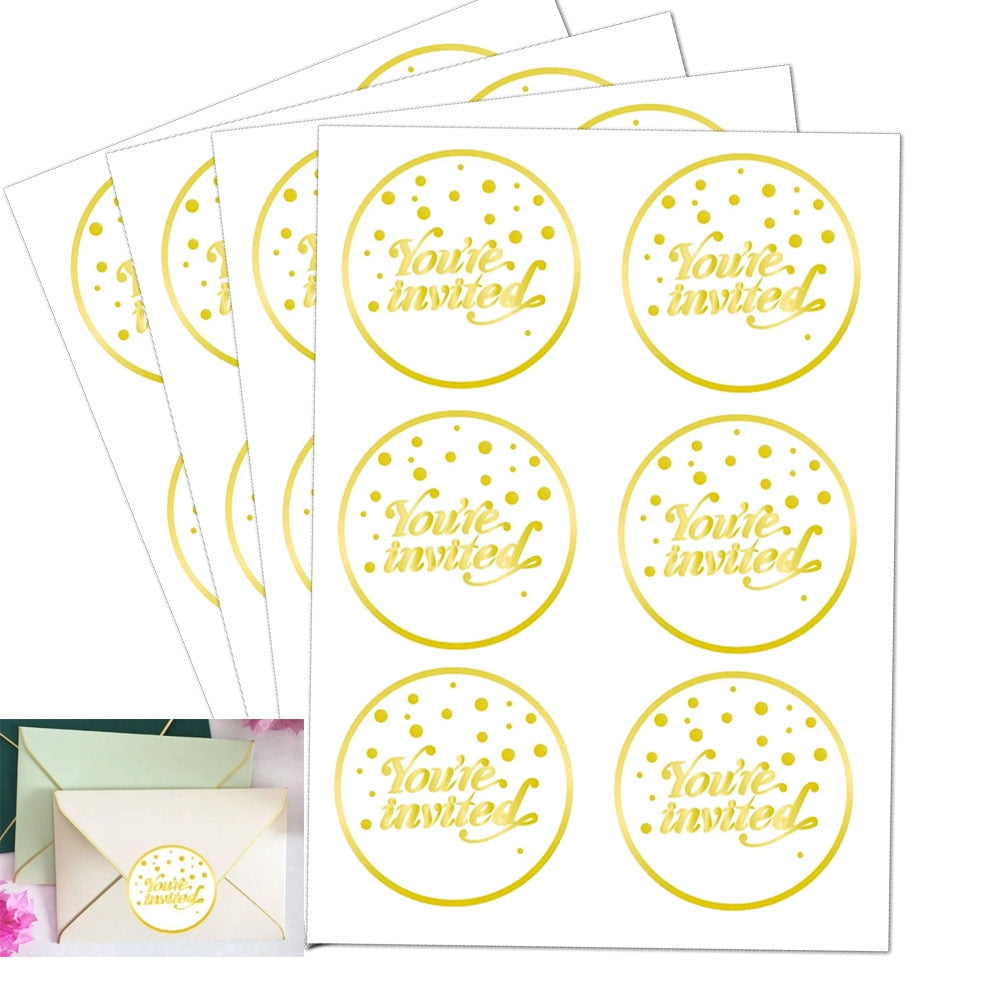 You are Invited Stickers,Gold Round Wedding Favor Stickers,2 inch