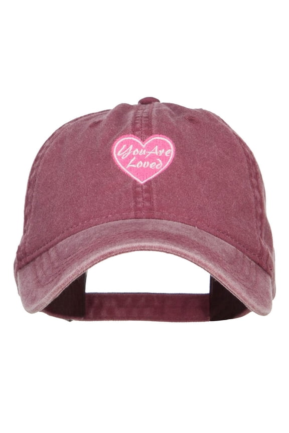 You are Loved Embroidered Washed Cap - Maroon OSFM