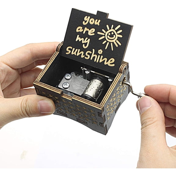 You are My Sunshine Music Box, Unique Gifts, Wooden Hand Crank Vintage Black Musical Box