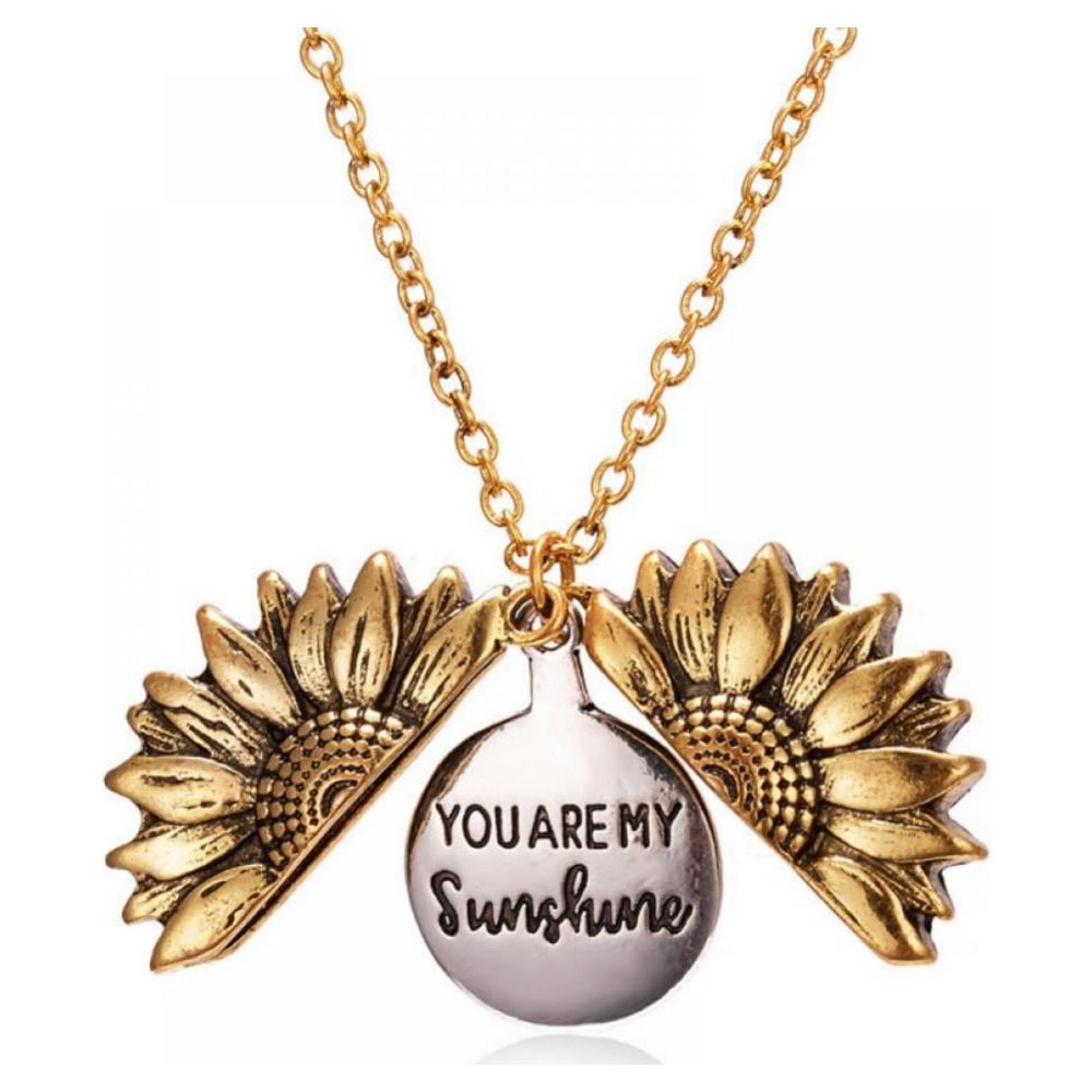You are My Sunshine Necklace Sunflower Necklace Locket with Engraved Hidden Message Pendant for Women Mother Daughter