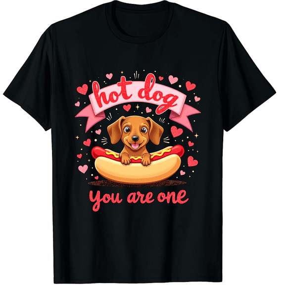 You are One Hot Dog Valentine Dachshund Mama Dog Mom Graphic Crew Neck Short Sleeve T-Shirts (Men's, Women's)