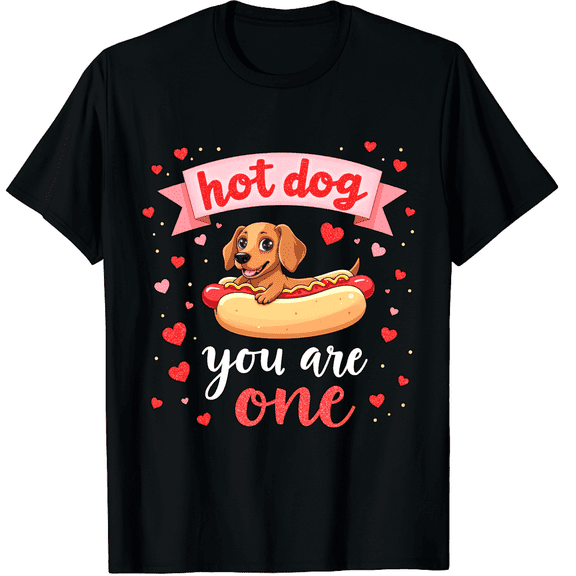 You are One Hot Dog Valentine Dachshund Mama Dog Mom Graphic Crew Neck Short Sleeve T-Shirts (Men's, Women's)