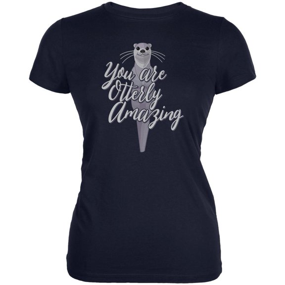 You are Otterly Utterly Amazing Pun Juniors Soft T Shirt Navy X-LG