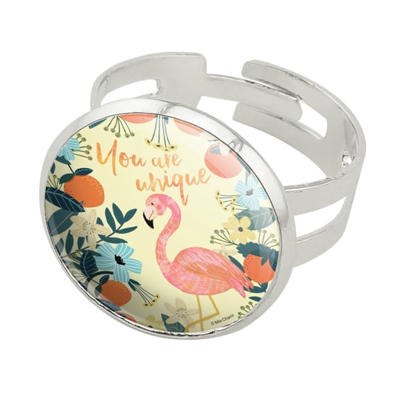 You are Unique Flowers Flamingo Silver Plated Adjustable Novelty Ring