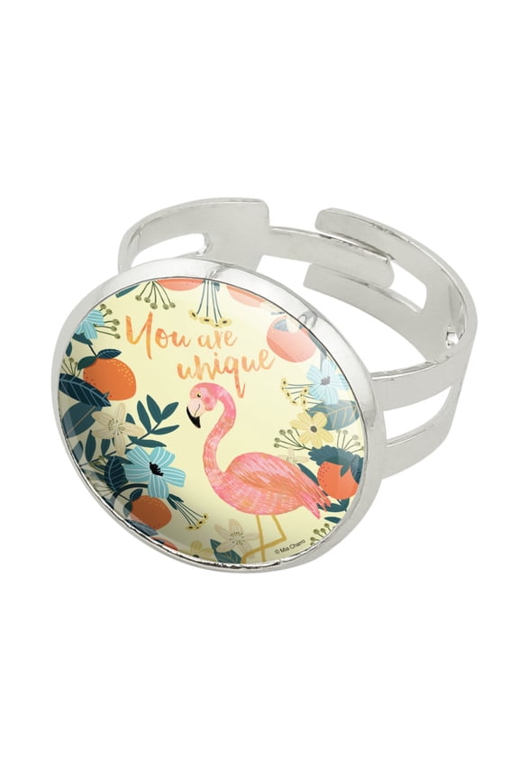 You are Unique Flowers Flamingo Silver Plated Adjustable Novelty Ring