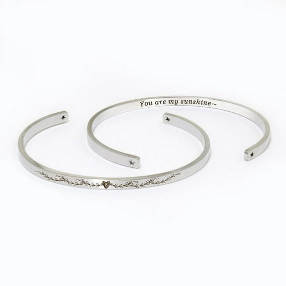 "You are my sunshine" Adjustable Silver Stainless Steel Cuff Bangle Mother's Day Gift Set