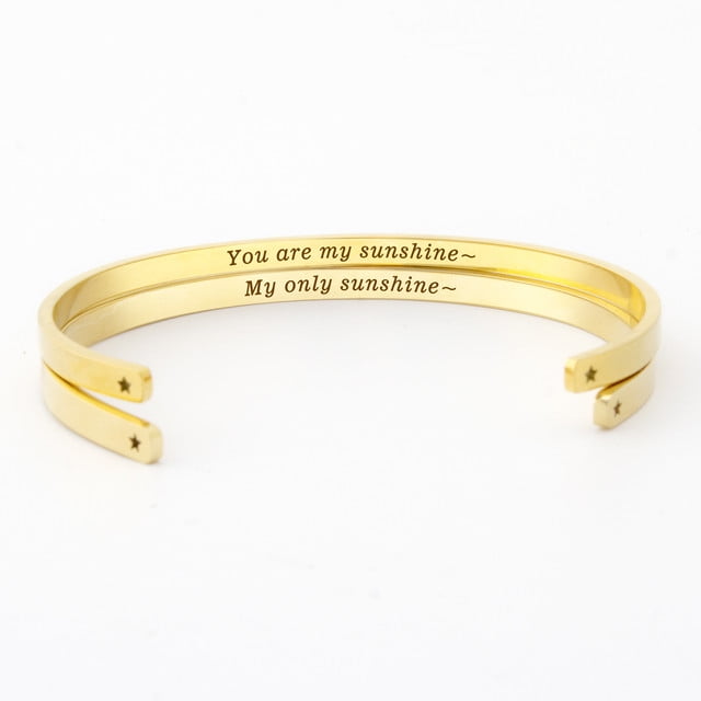 "You are my sunshine…" Gold Stainless Steel Mother & Daughter Hidden Message Cuff Bracelets Match Mother's Day Gift for Mom Her Gift Set