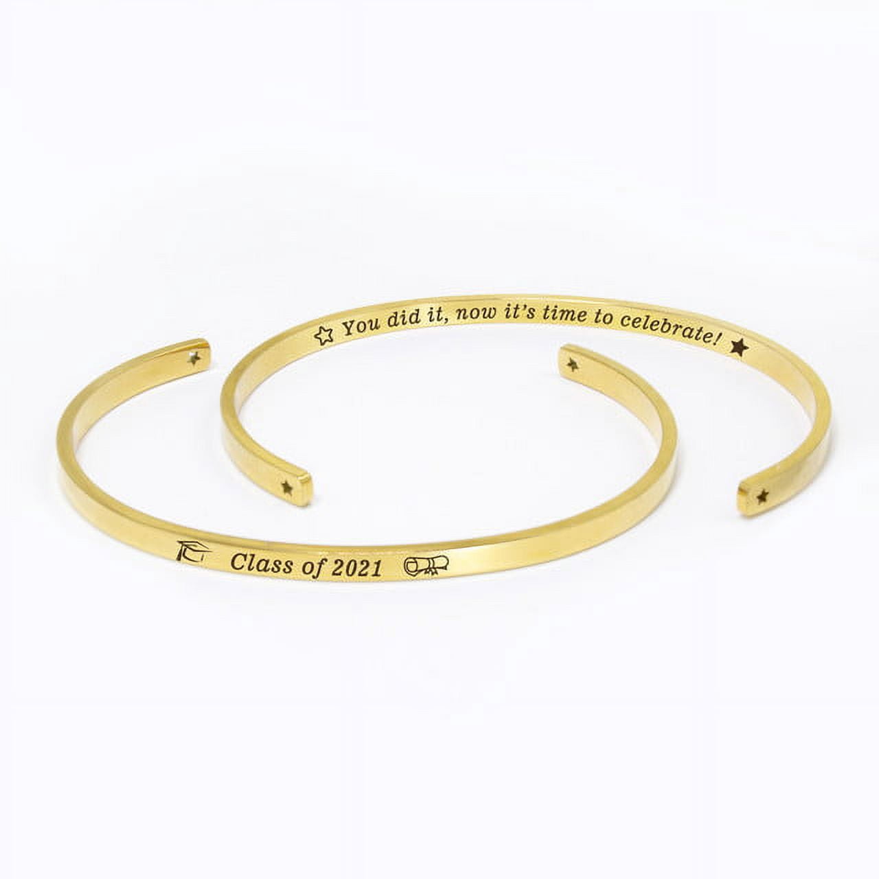 "You did it…" Gold Stainless Steel Graduation Theme Hidden Message Gift for Her Cuff Bracelet with Gift Set