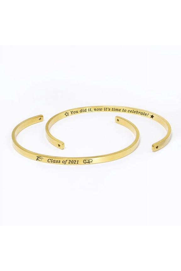 "You did it…" Gold Stainless Steel Graduation Theme Hidden Message Gift for Her Cuff Bracelet with Gift Set
