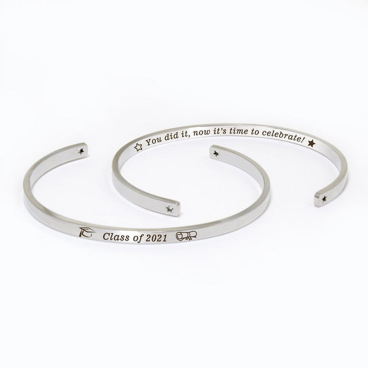 "You did it…" Silver Stainless Steel Graduation Theme Hidden Message Gift for Her Cuff Bracelet with Gift Set