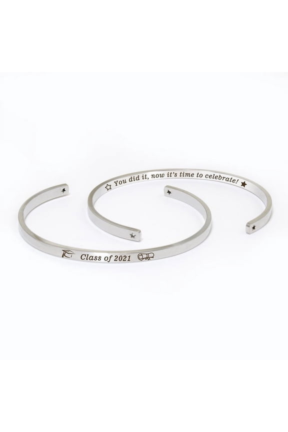 "You did it…" Silver Stainless Steel Graduation Theme Hidden Message Gift for Her Cuff Bracelet with Gift Set