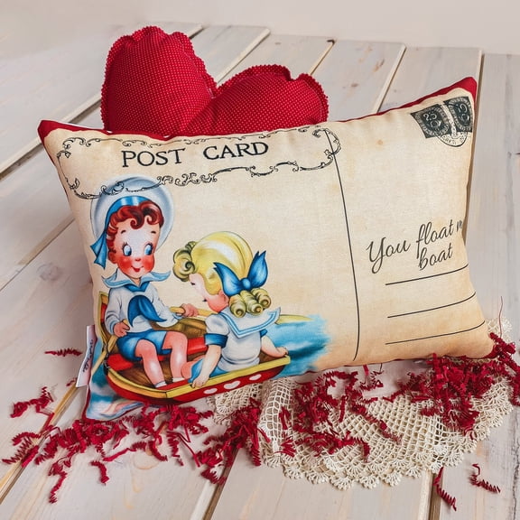 You float my Boat Vintage Valentines | 18x12 Pillow Covers | Valentines Day Decor | Valentines Gift | Room Decor | Valentine Decor