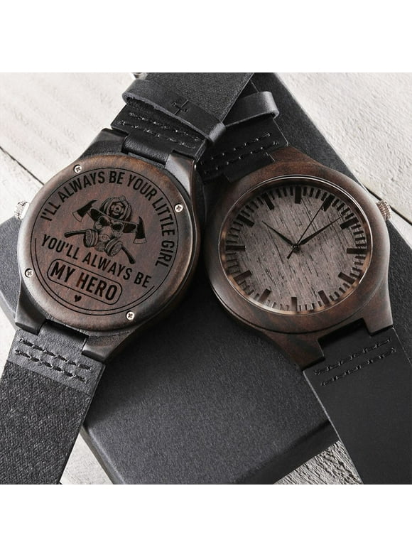 You'll Always Be My Hero, Gift for FireFighter Dad, Father's Day Gift, Engraved Wooden Watch