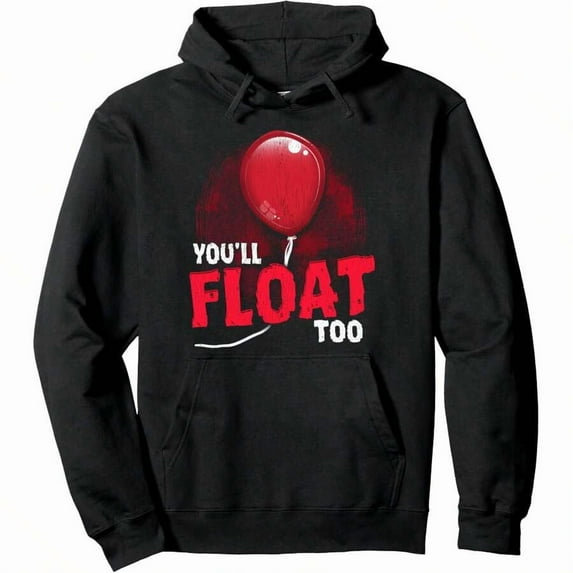 You'll Float Too Halloween Horror Pullover Hoodie, Breathable Material, Oversized Design, Perfect For Friends Gathering & Outdoor Activities