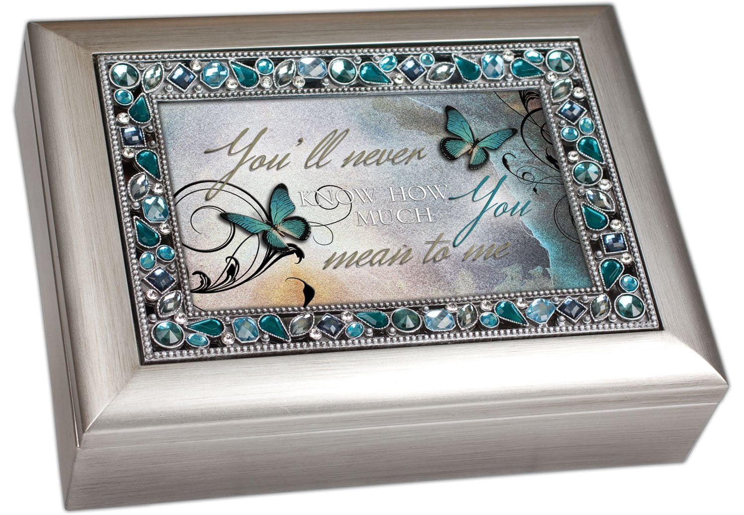 You'll Never Know How Much You Mean to Me Musical Music Jewelry Box - Plays What a Wonderful World, Metallic Silver