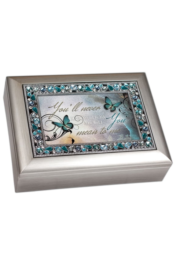 You'll Never Know How Much You Mean to Me Musical Music Jewelry Box - Plays What a Wonderful World, Metallic Silver
