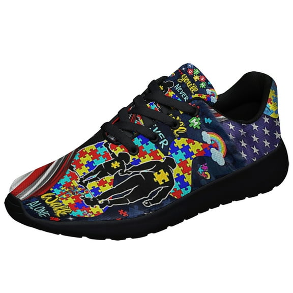 You'll Never Walk Alone Autism Awareness Shoes Sneakers for Women Men Black Size 3.5